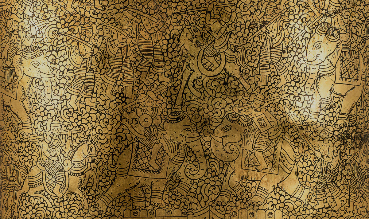 Antiguo titular de dinero de lacado birmano del siglo XIX - 34 cm/14 "de largo