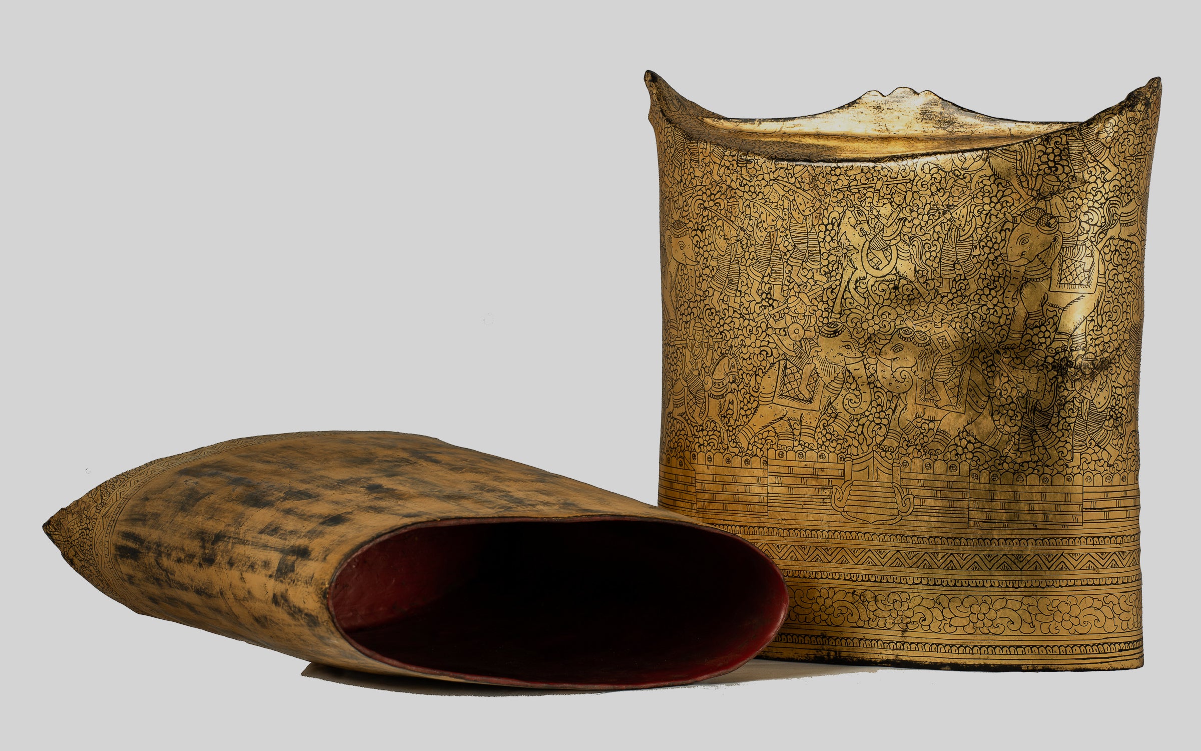 Antiguo titular de dinero de lacado birmano del siglo XIX - 34 cm/14 "de largo