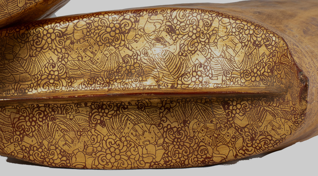 Antiguo titular de dinero de lacado birmano del siglo XIX - 34 cm/14 "de largo