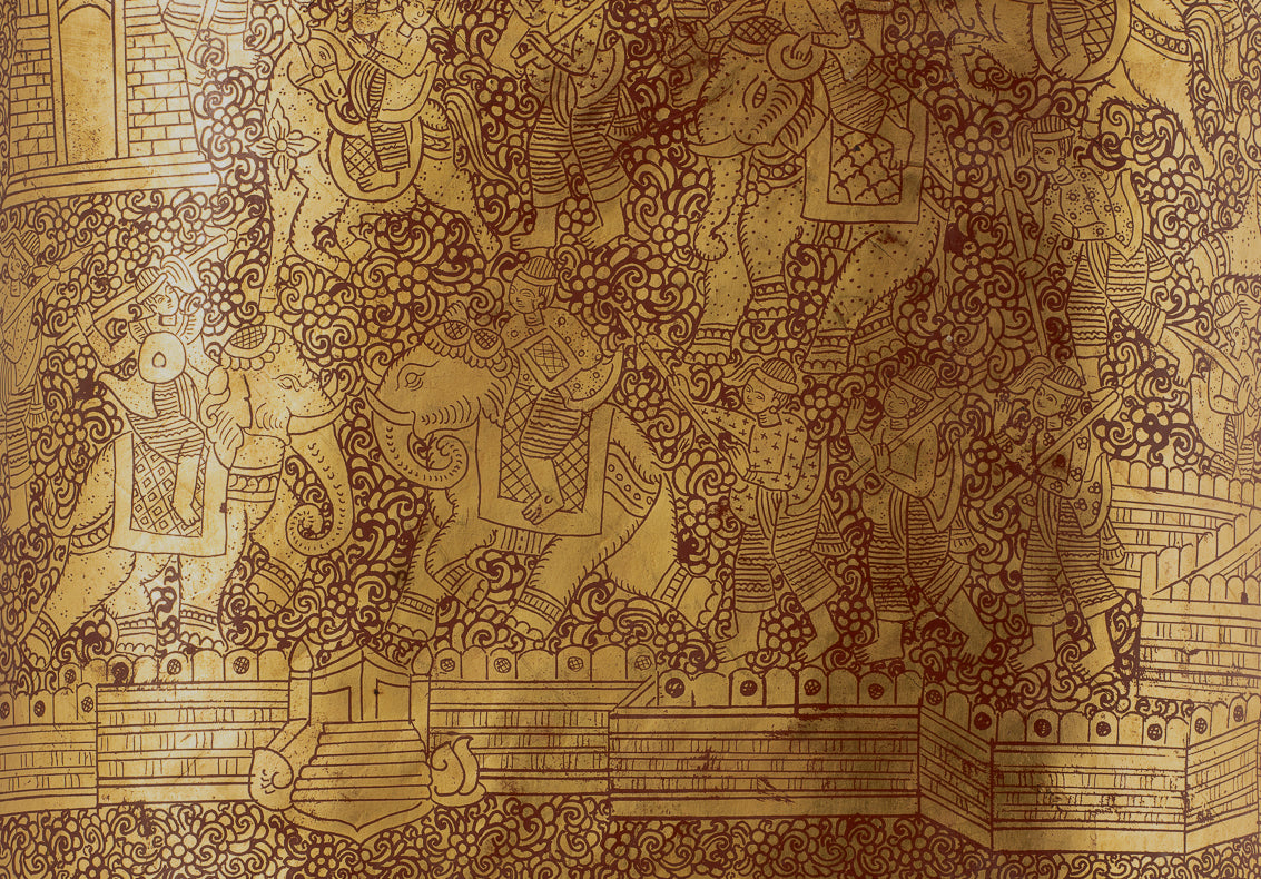 Antiguo titular de dinero de lacado birmano del siglo XIX - 34 cm/14 "de largo