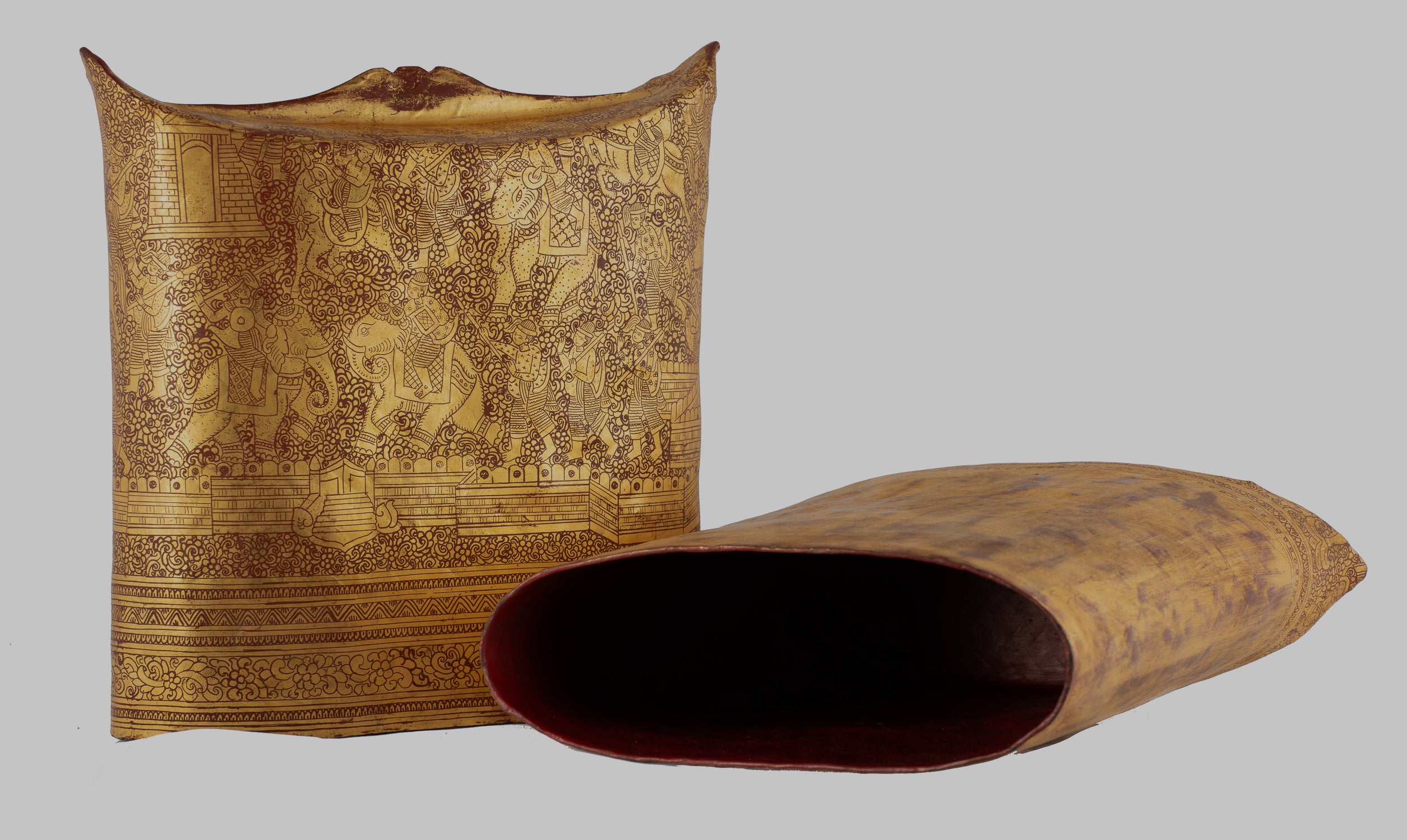 Antiguo titular de dinero de lacado birmano del siglo XIX - 34 cm/14 "de largo