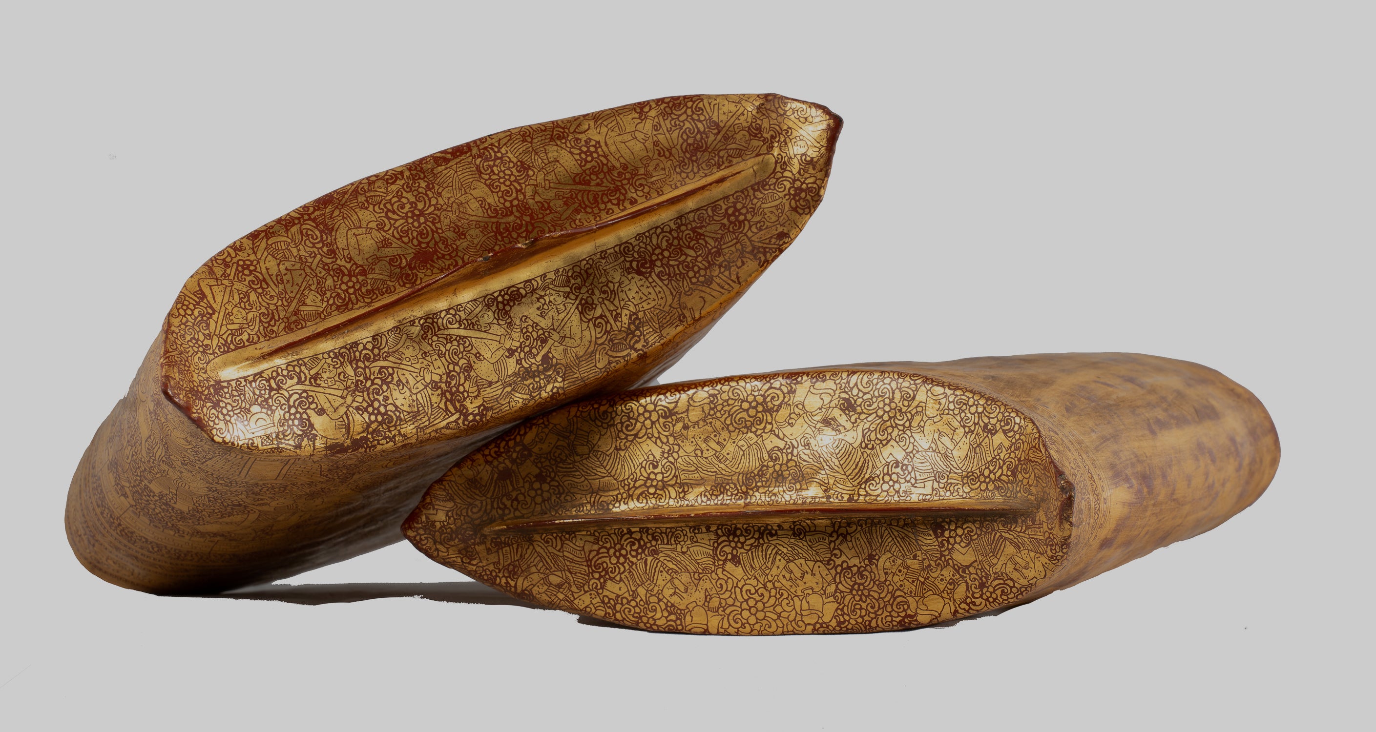 Antiguo titular de dinero de lacado birmano del siglo XIX - 34 cm/14 "de largo