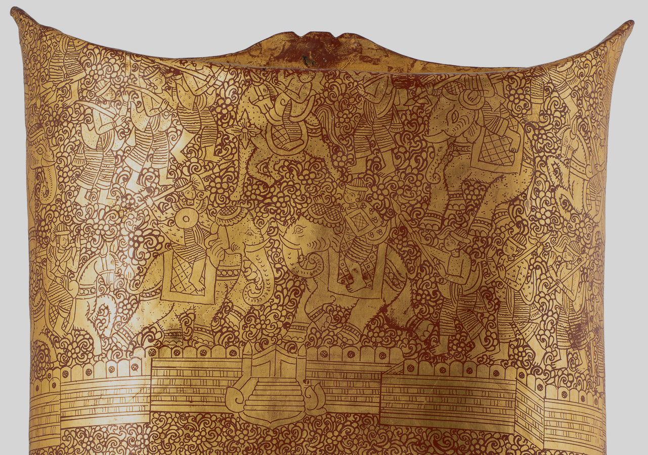 Antiguo titular de dinero de lacado birmano del siglo XIX - 34 cm/14 "de largo