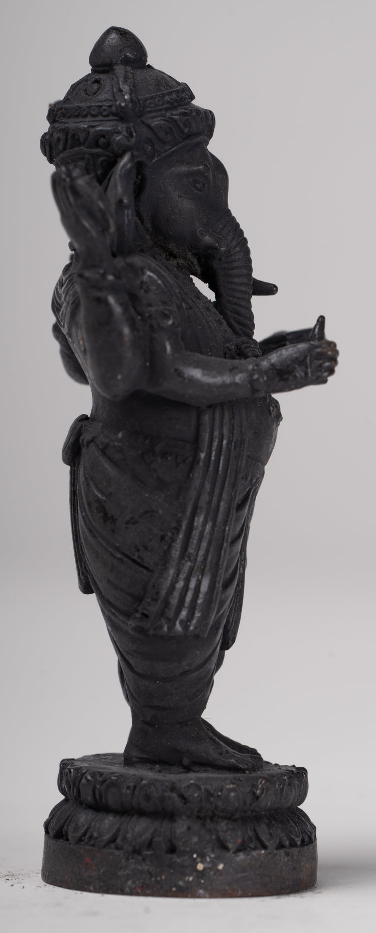 Ganesha Statue - Antique Thai Style Standing Black 4-Arm Ganesha Statue - 11.5cm/5"