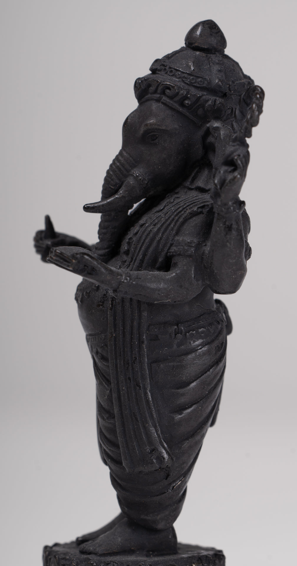 Ganesha Statue - Antique Thai Style Standing Black 4-Arm Ganesha Statue - 11.5cm/5"