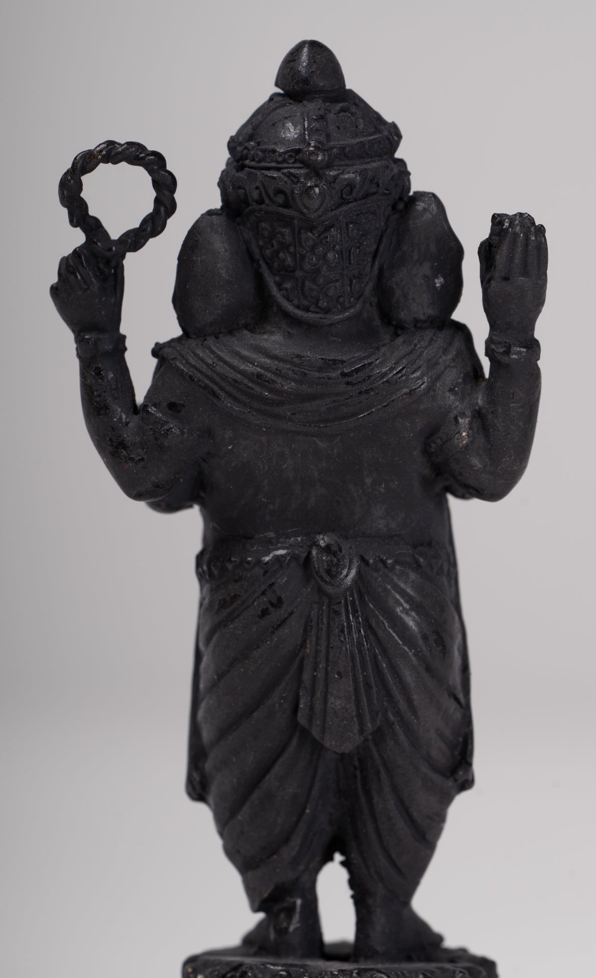 Ganesha Statue - Antique Thai Style Standing Black 4-Arm Ganesha Statue - 11.5cm/5"
