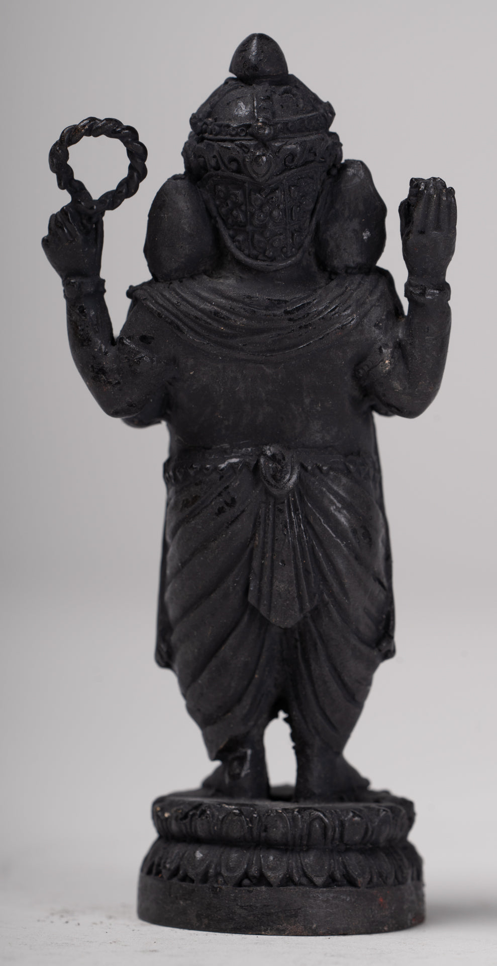 Ganesha Statue - Antique Thai Style Standing Black 4-Arm Ganesha Statue - 11.5cm/5"