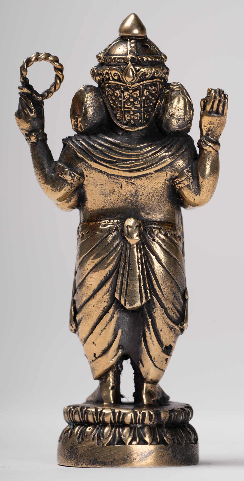 Ganesha Statue - Antique Thai Style Standing Black 4-Arm Ganesha Statue - 12cm/5"