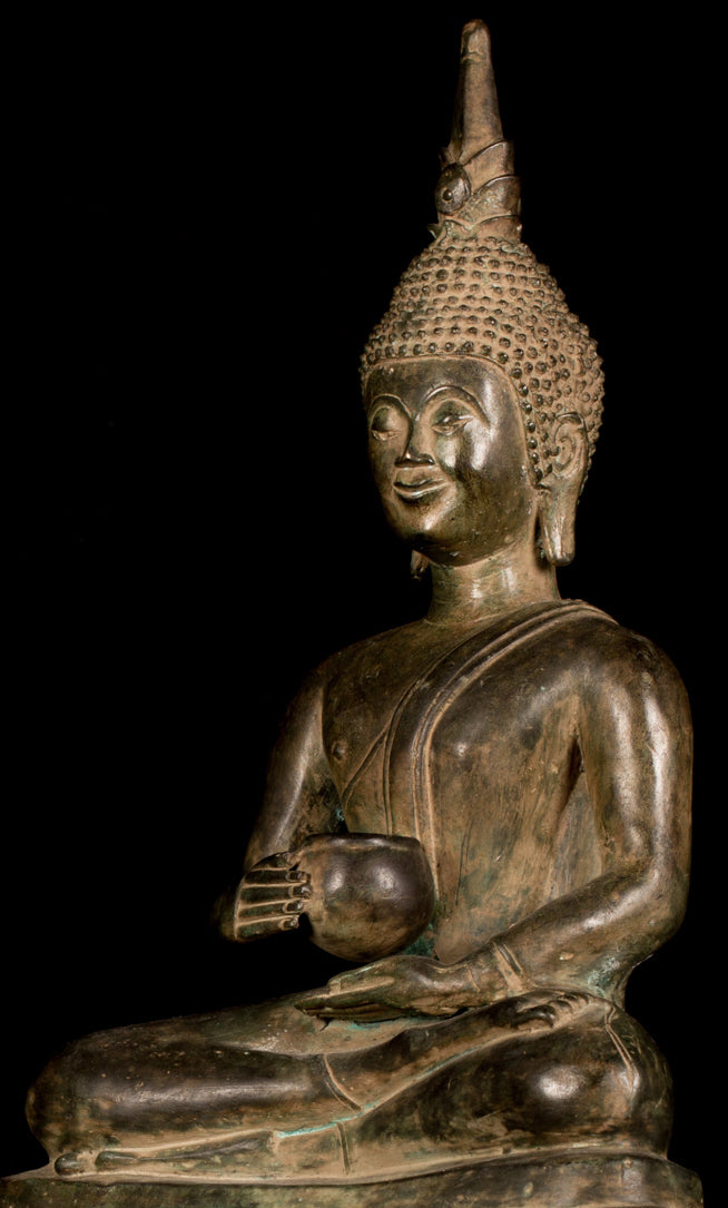 Statue Buddha -Antique Laos Bronze Charity Gautama Statue Buddha - 64 cm/25 "