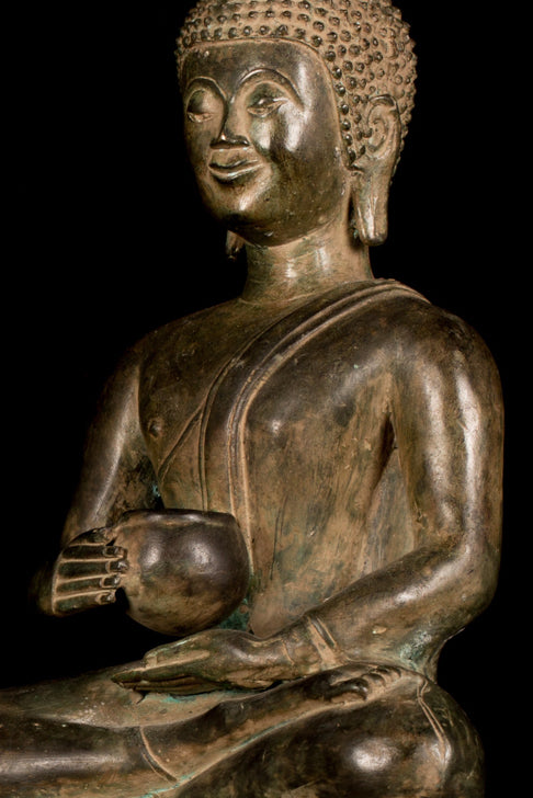 Statue Buddha -Antique Laos Bronze Charity Gautama Statue Buddha - 64 cm/25 "