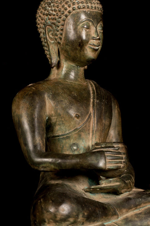 Statue Buddha -Antique Laos Bronze Charity Gautama Statue Buddha - 64 cm/25 "
