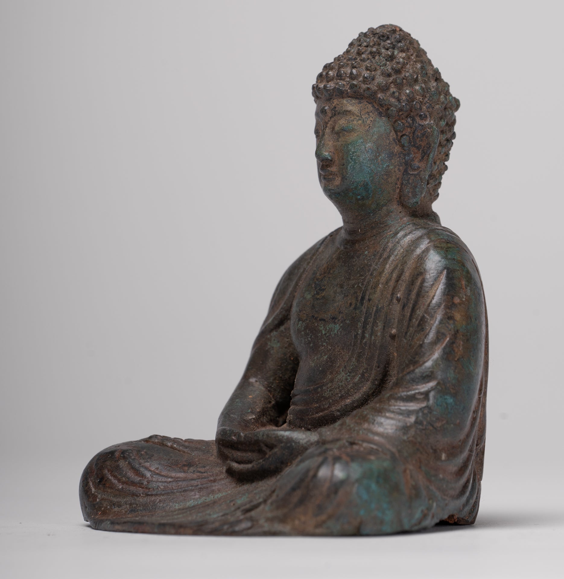 Buddha Statue - Antique Japanese Style Bronze Seated Amida Amitabha Meditation Buddha Statue - 10cm/4"