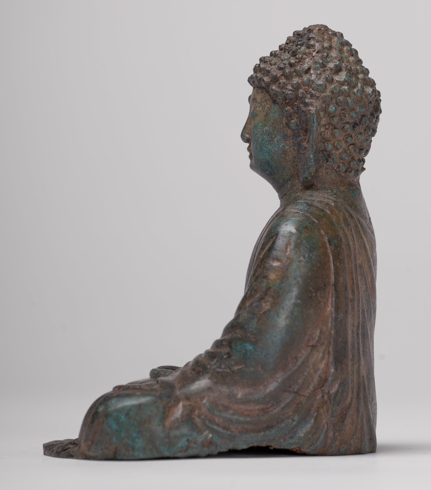 Buddha Statue - Antique Japanese Style Bronze Seated Amida Amitabha Meditation Buddha Statue - 10cm/4"
