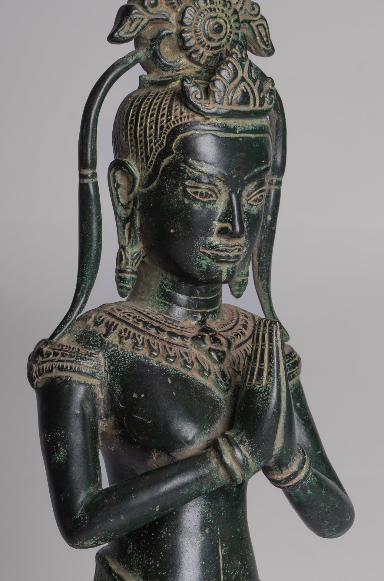 Apsara Statue - Antique Khmer Style Angkor Wat Bronze Adoration Apsara or Angel - 45cm/18"