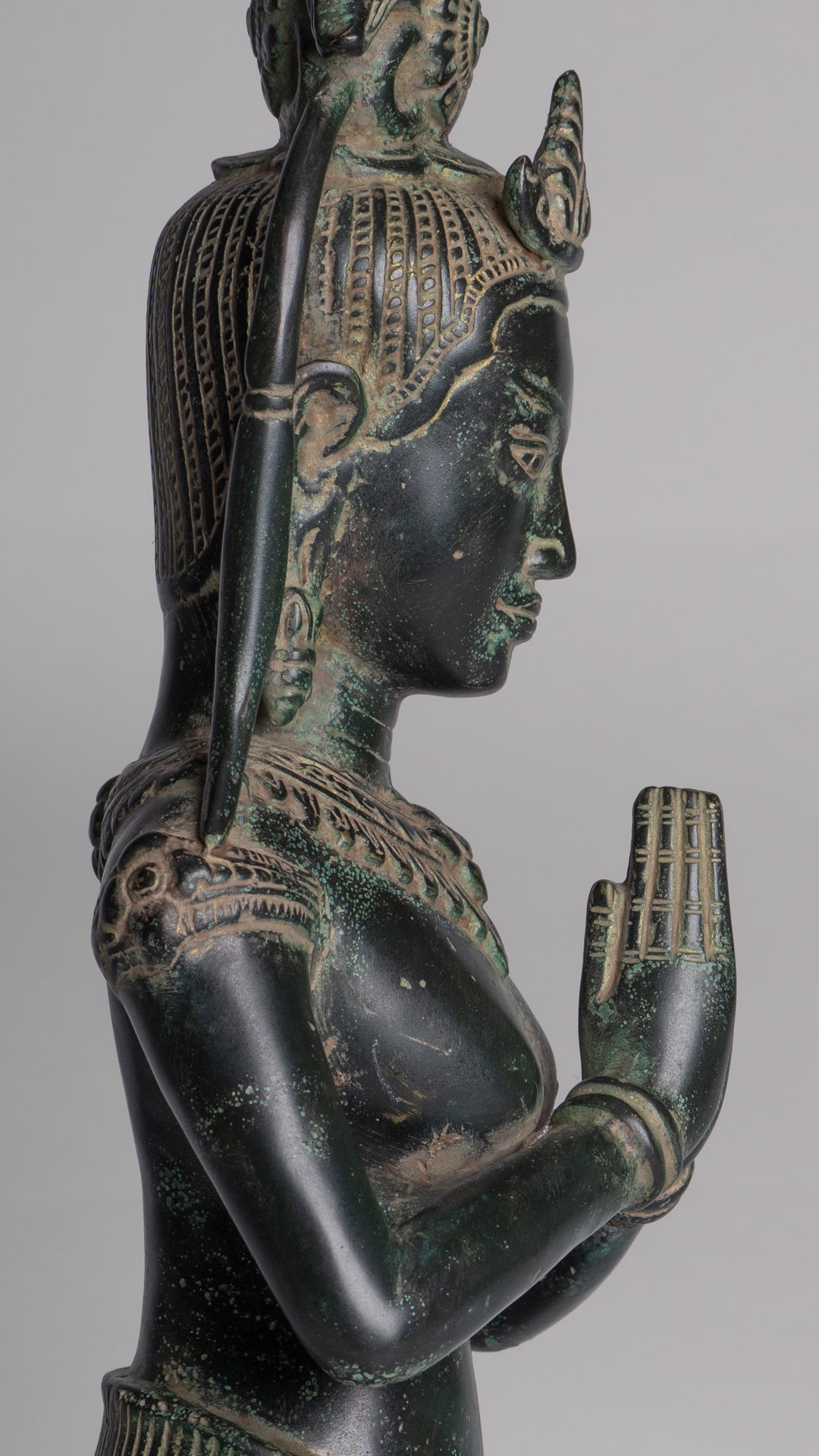 Apsara Statue - Antique Khmer Style Angkor Wat Bronze Adoration Apsara or Angel - 45cm/18"