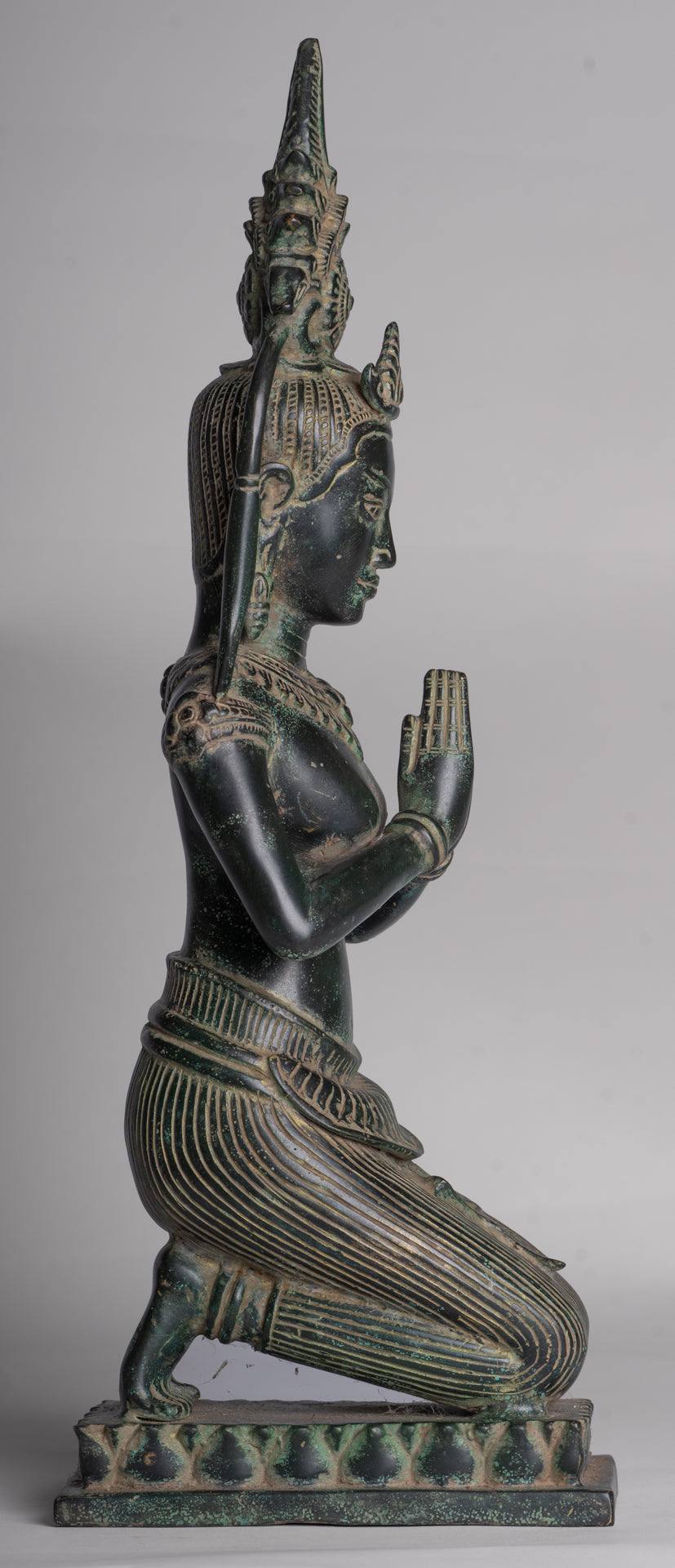 Apsara Statue - Antique Khmer Style Angkor Wat Bronze Adoration Apsara or Angel - 45cm/18"