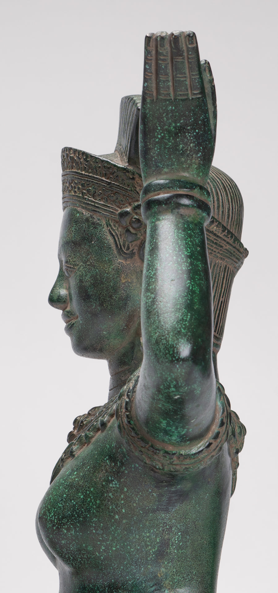 Antique Bayon Style Bronze Kneeling Female Devi Statue - 44cm/18"