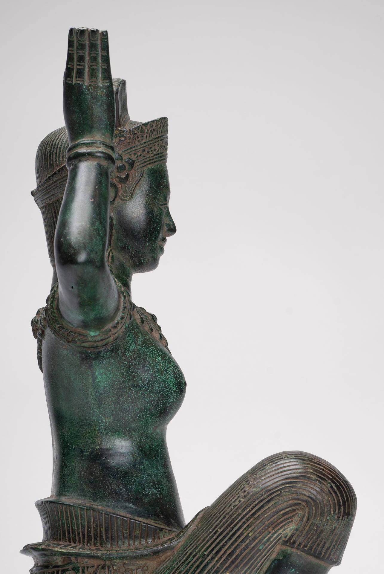 Antique Bayon Style Bronze Kneeling Female Devi Statue - 44cm/18"