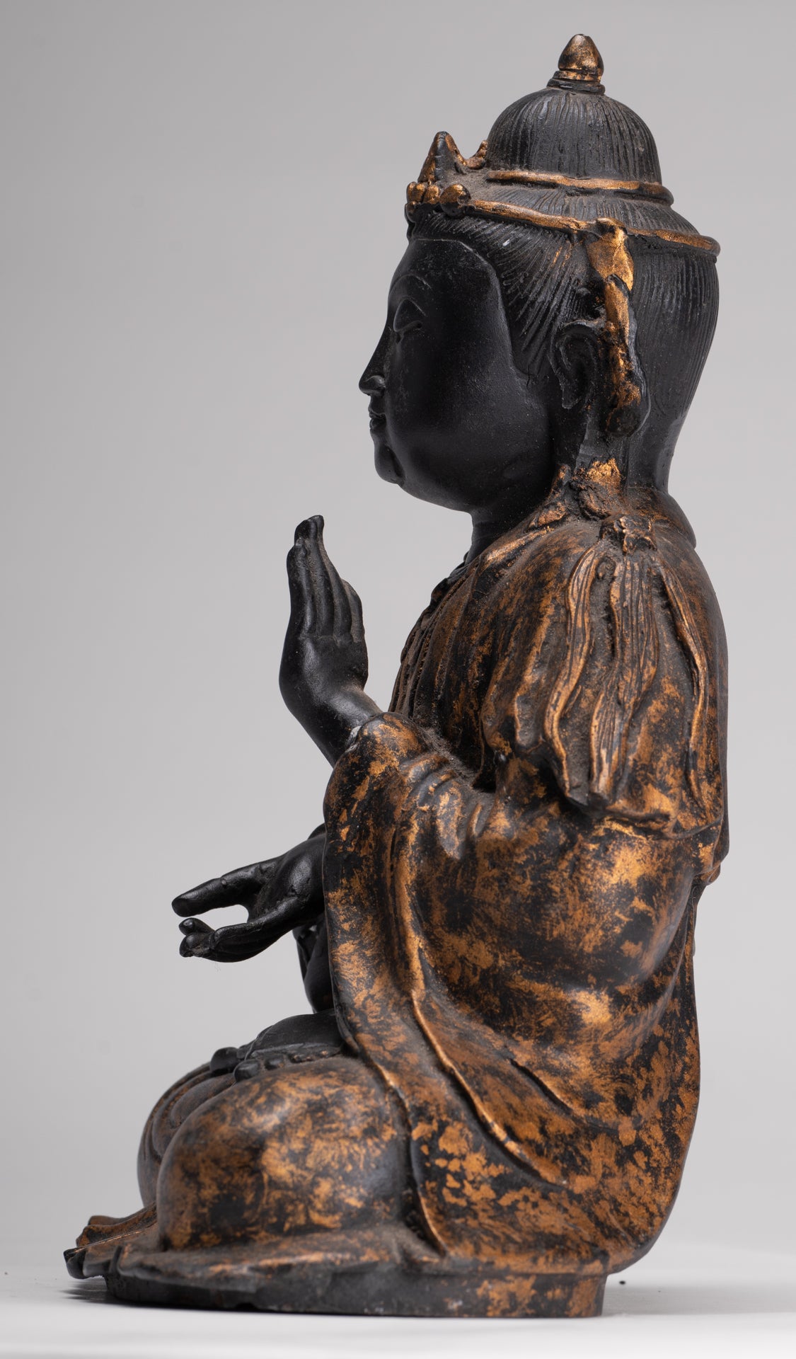 Antique Chinese Style Seated Dharmachakra Teaching Buddha Statue - 27cm/11"