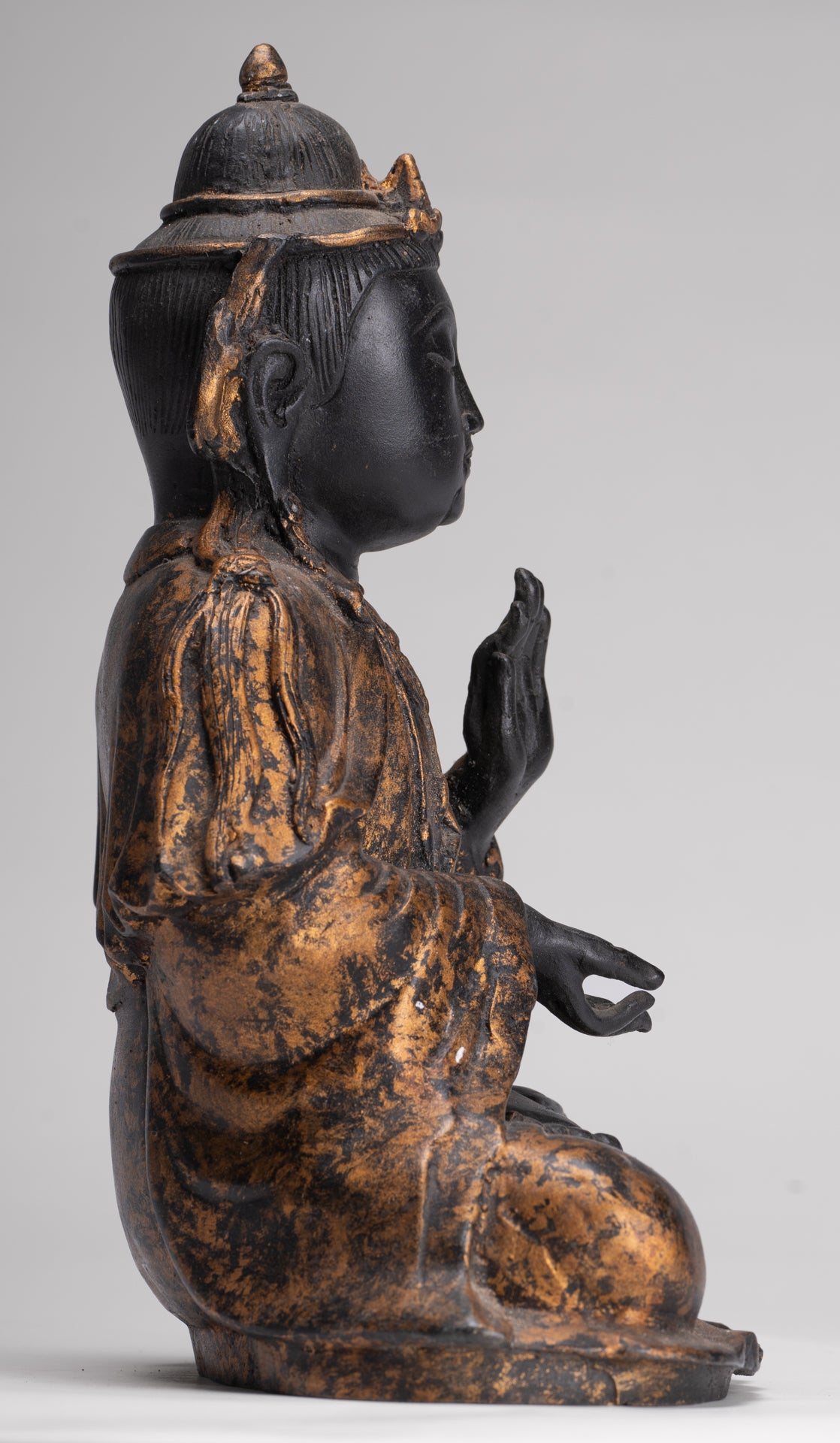 Antique Chinese Style Seated Dharmachakra Teaching Buddha Statue - 27cm/11"