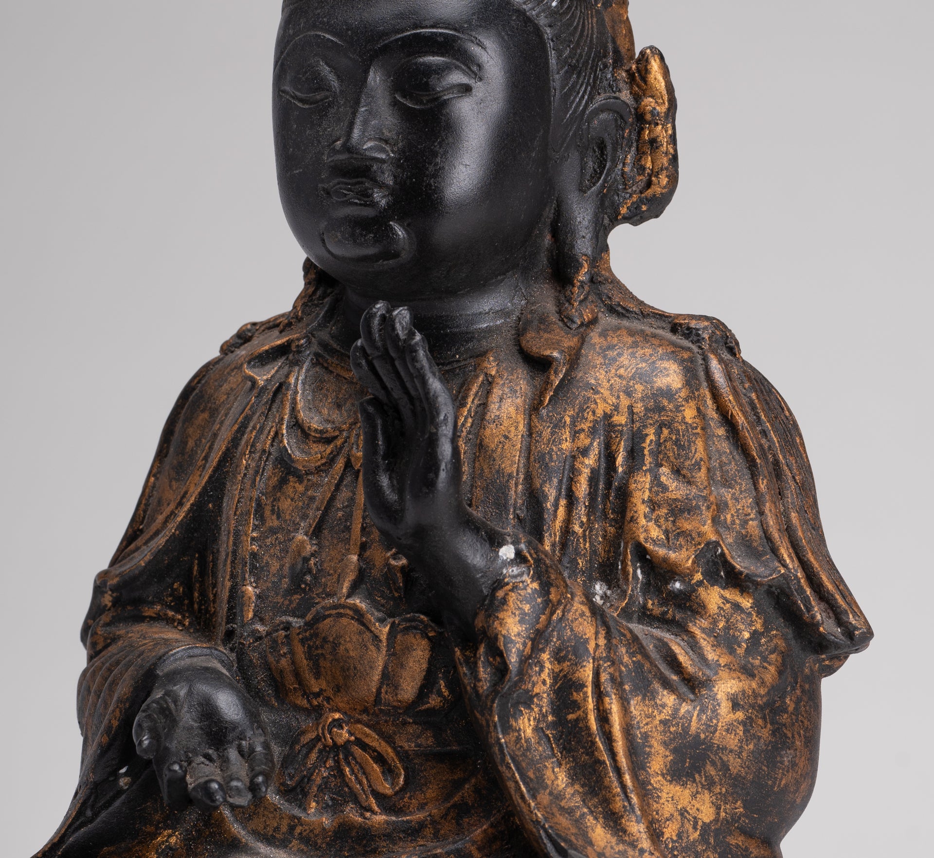 Antique Chinese Style Seated Dharmachakra Teaching Buddha Statue - 27cm/11"