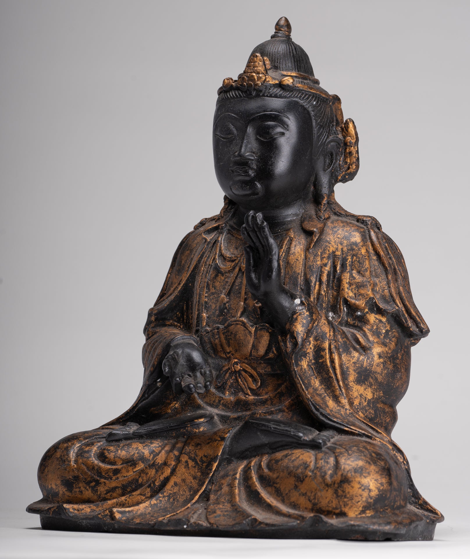 Antique Chinese Style Seated Dharmachakra Teaching Buddha Statue - 27cm/11"