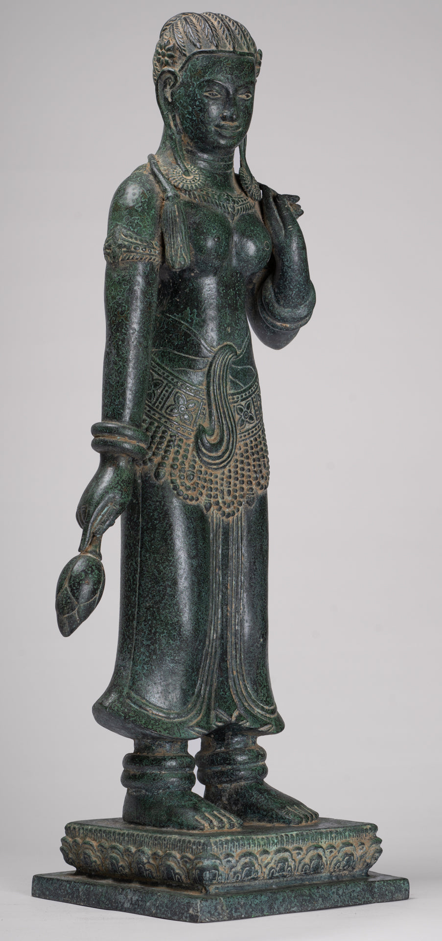 Antique Khmer Style Bronze Banteay Srei Style Standing Devatas - 69cm/28"