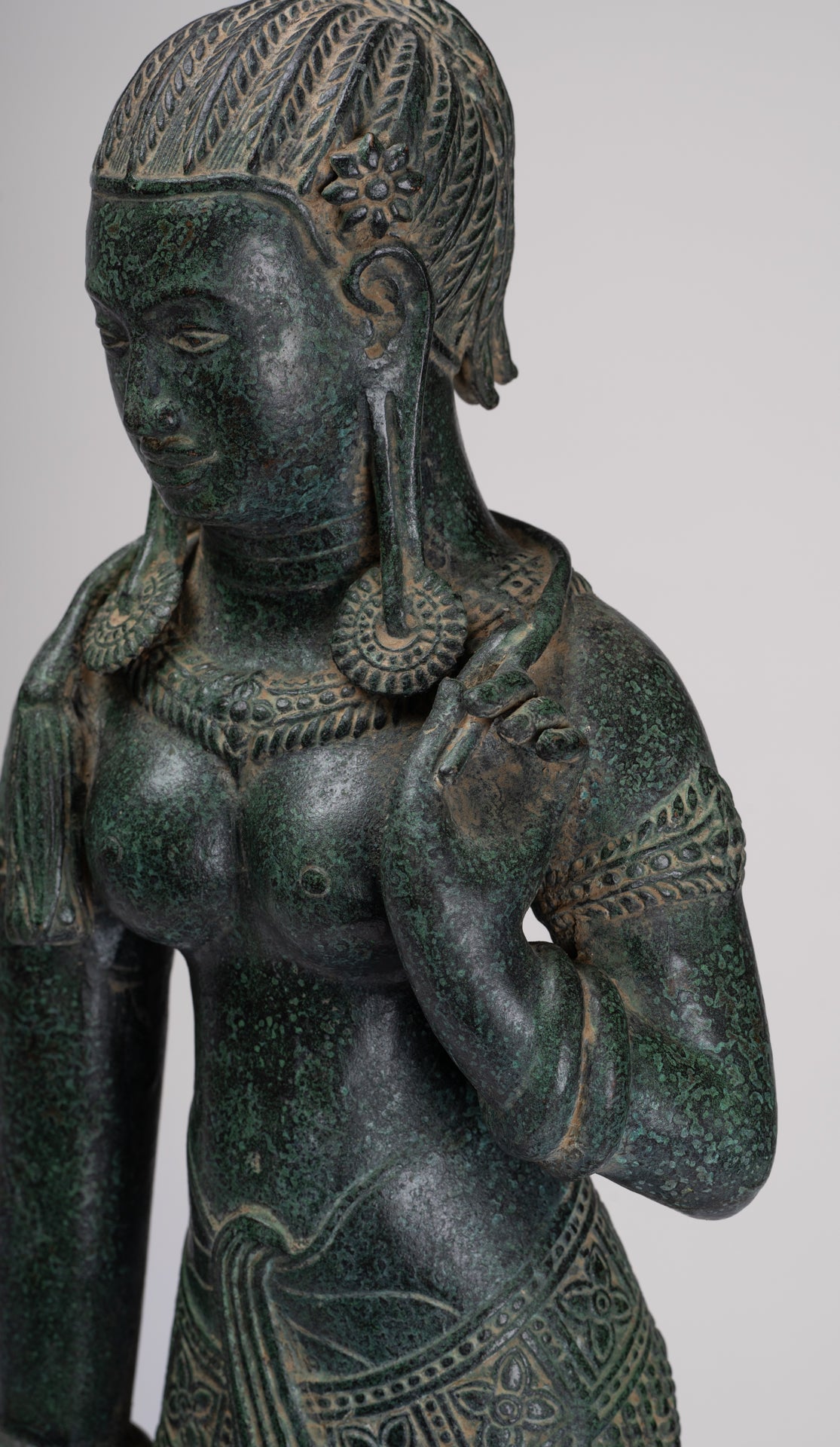 Antique Khmer Style Bronze Banteay Srei Style Standing Devatas - 69cm/28"