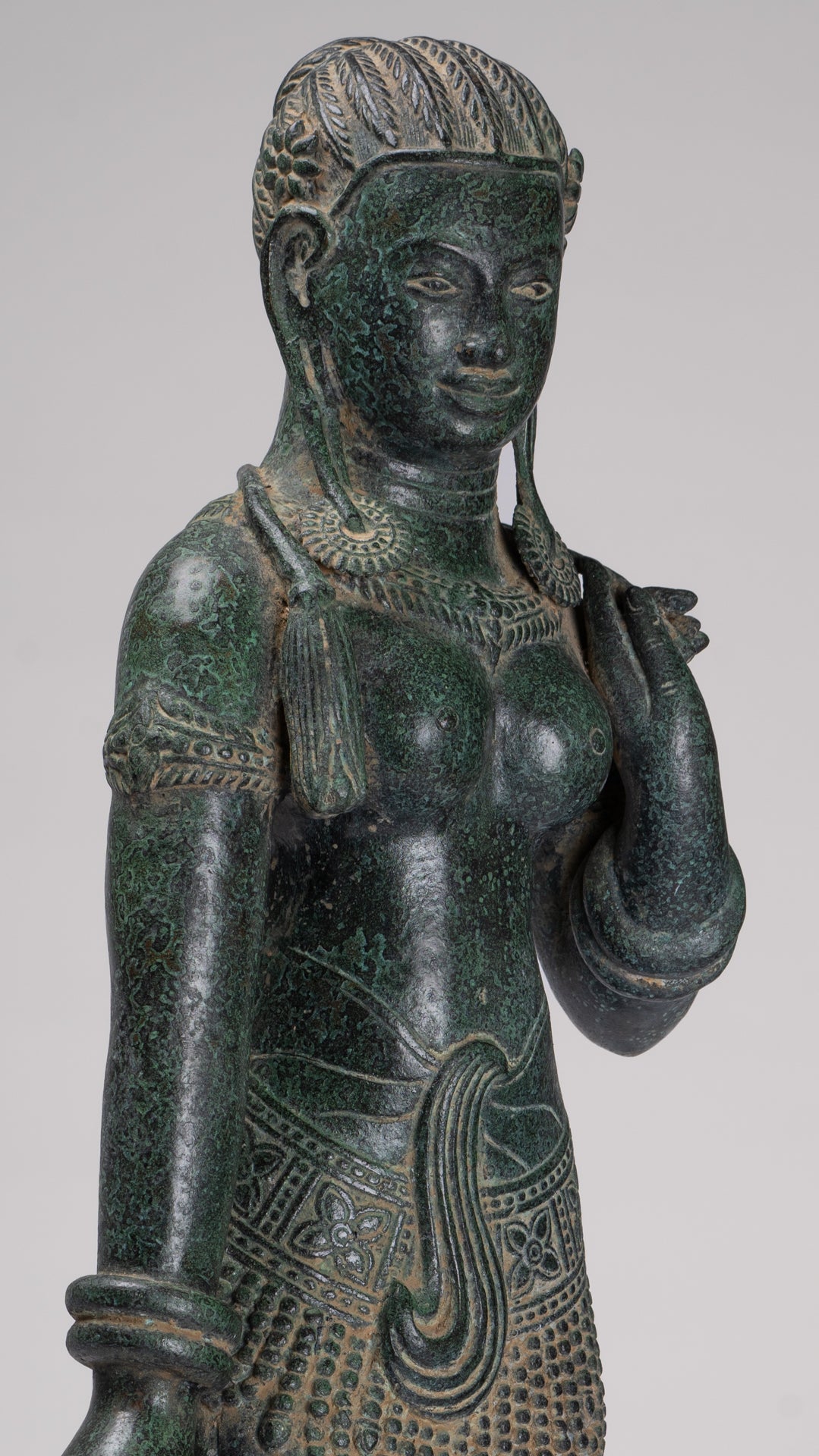 Antique Khmer Style Bronze Banteay Srei Style Standing Devatas - 69cm/28"