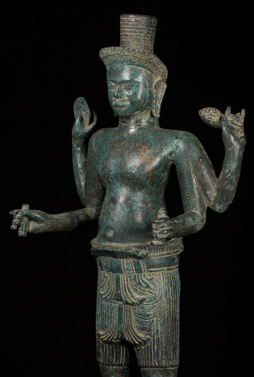 Vishnu - Antique Khmer Style Bronze Koh Ker Standing Vishnu Statue - 82cm/32 "