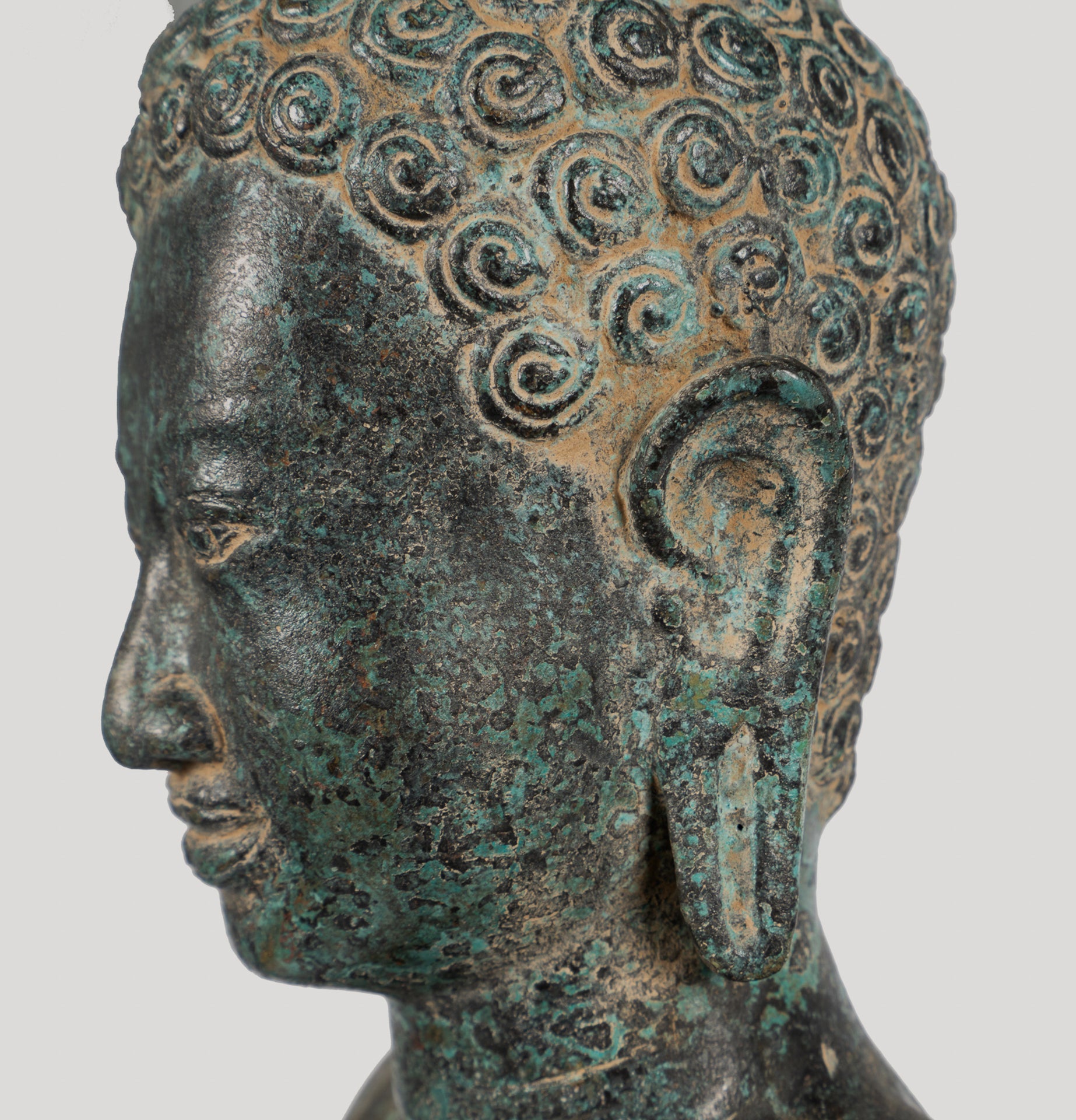 Antique Thai Style Bronze Buddha in Dharmachakra Teaching Mudra - 84cm/34"