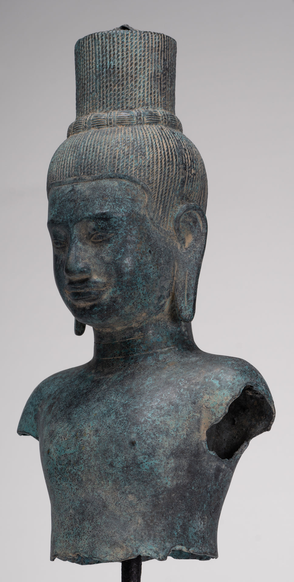 Vishnu Statue - Antique Khmer Style Bronze Koh Ker Style Vishnu Torso Statue - 47cm/19"