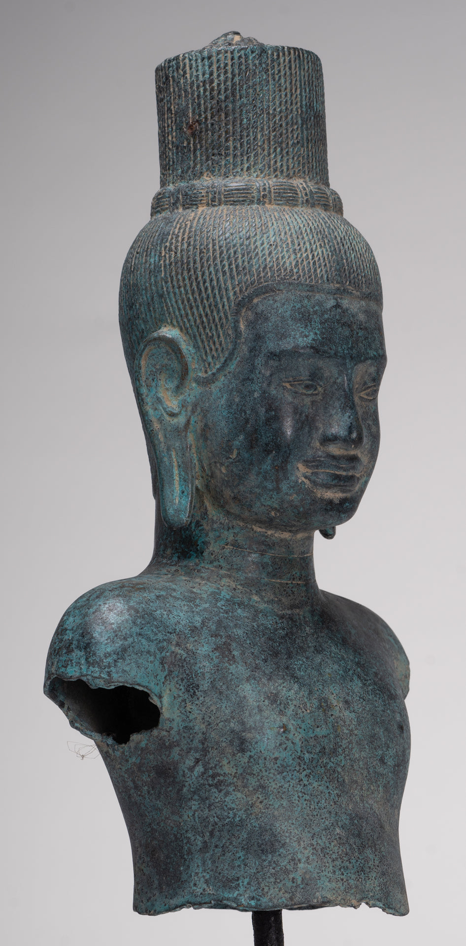 Vishnu Statue - Antique Khmer Style Bronze Koh Ker Style Vishnu Torso Statue - 47cm/19"