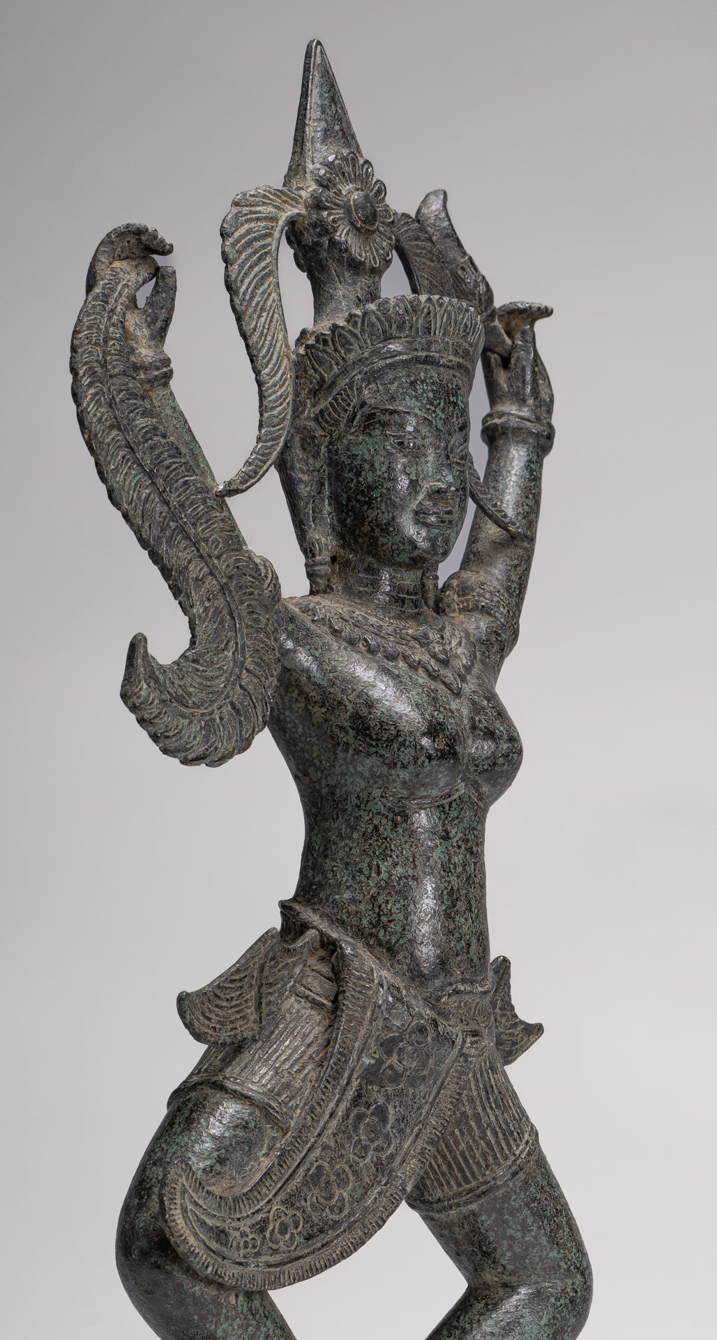 Antique Khmer Style Bronze Standing Apsara or Angel Statue - 55cm/22"