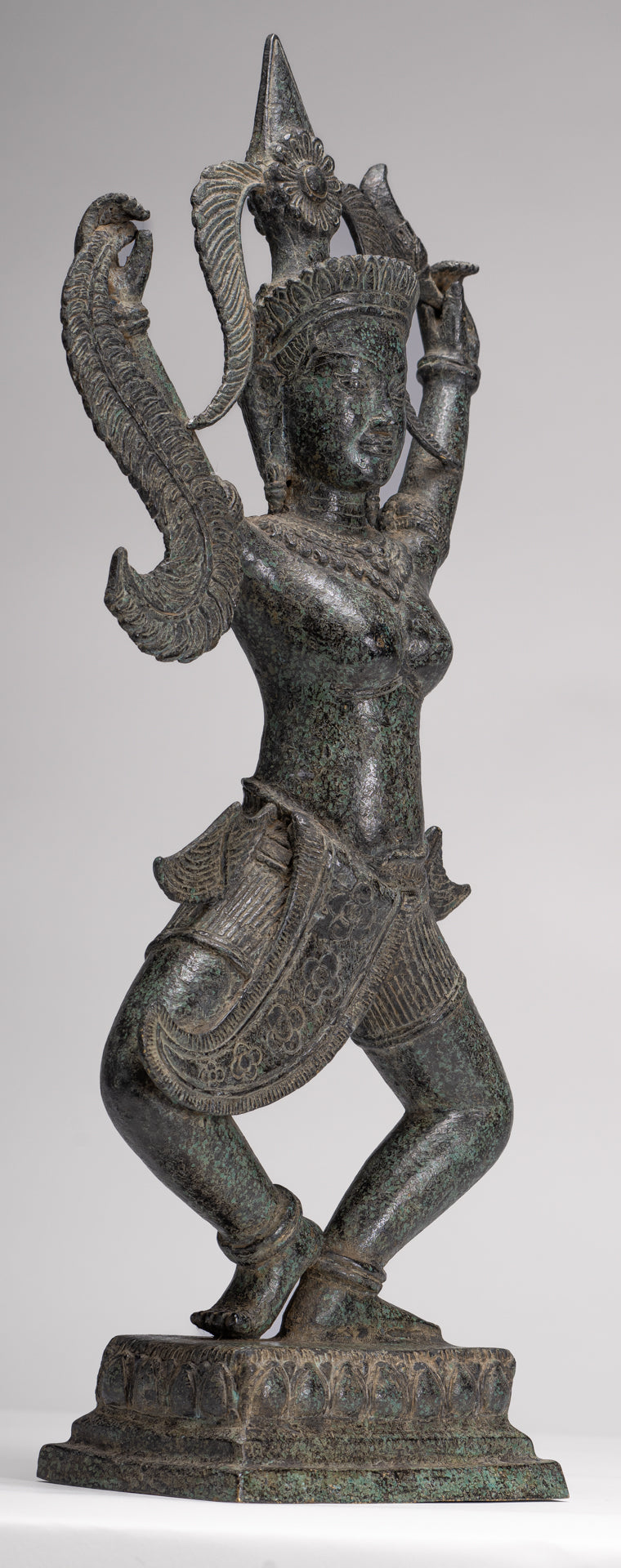 Antique Khmer Style Bronze Standing Apsara or Angel Statue - 55cm/22"