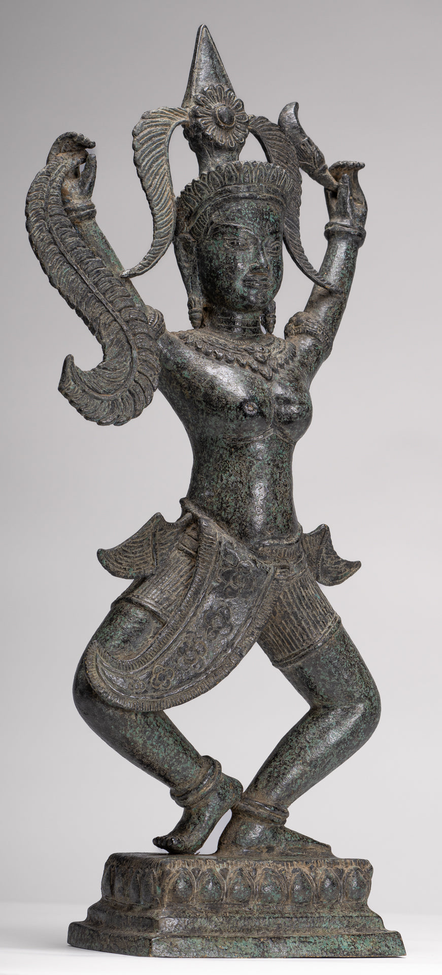Antique Khmer Style Bronze Standing Apsara or Angel Statue - 55cm/22"