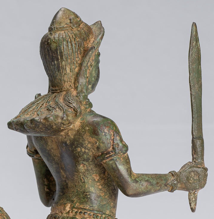 Antique Thai Style Bronze Female Deity with Naga Tail Statue - 22cm/9"
