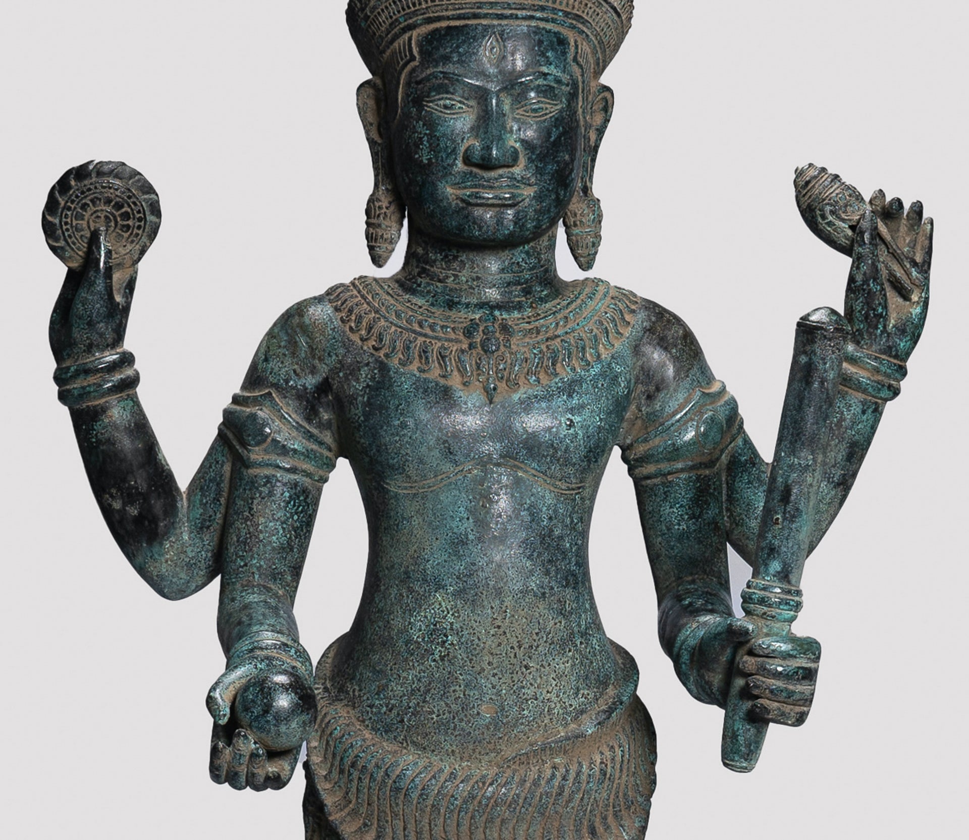 Antique Khmer Style Bronze Standing Bayon Vishnu Statue - Protector - 130cm/52"