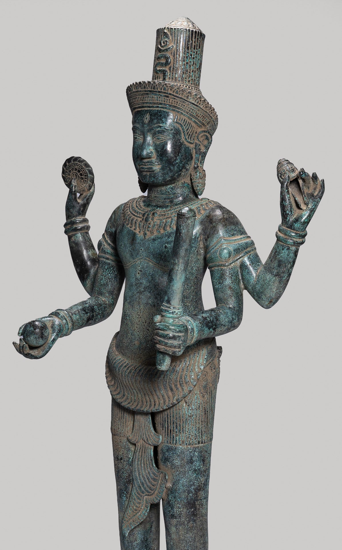 Antique Khmer Style Bronze Standing Bayon Vishnu Statue - Protector - 130cm/52"