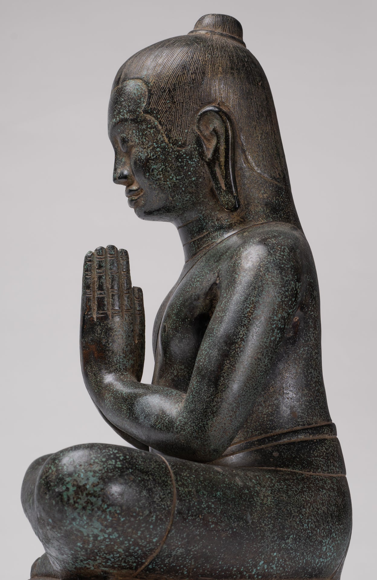 Antique Khmer Style Bronze Meditation Seated Jayavarman VII Statue - 38cm/15"