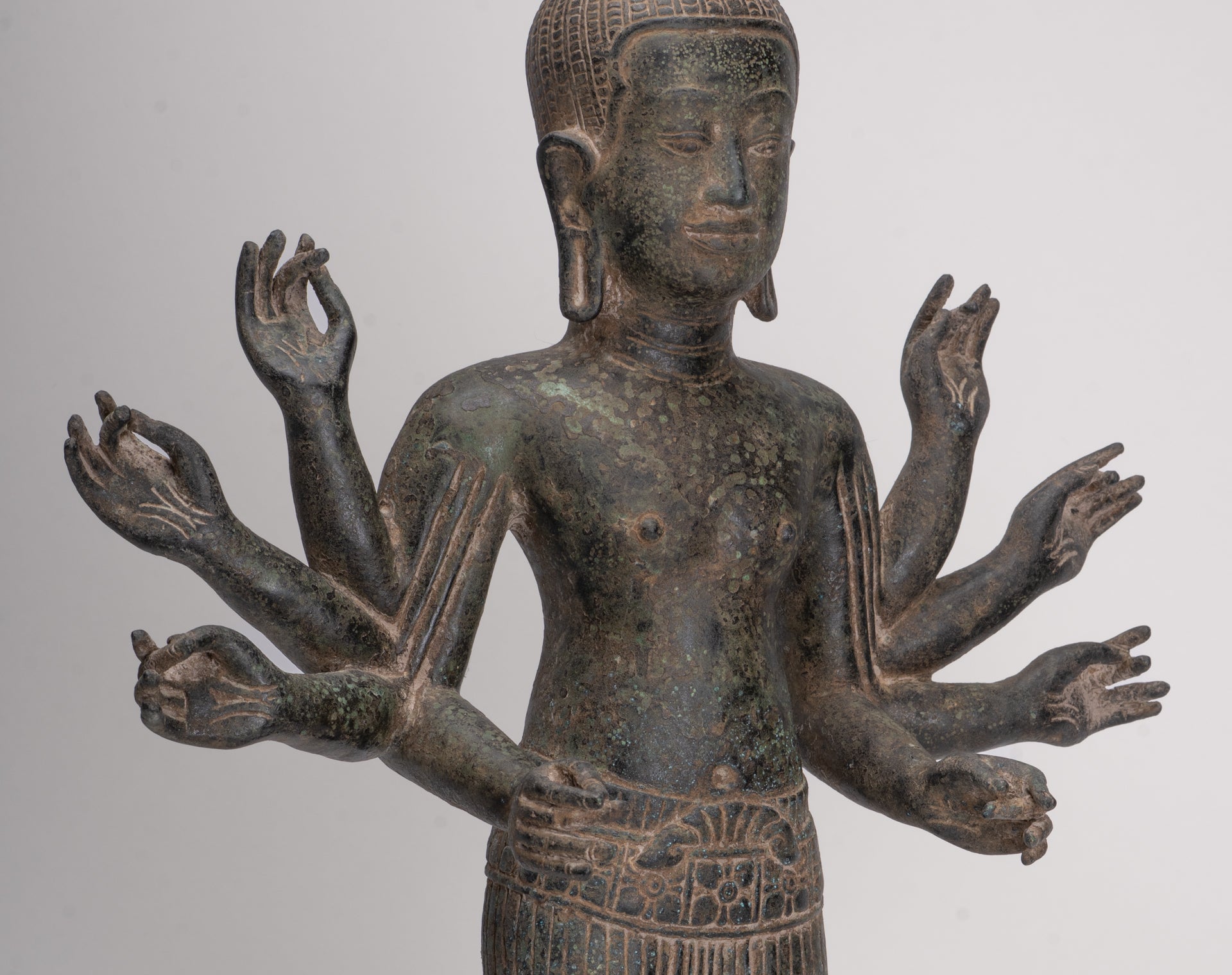 Antique Khmer Style Bronze Bayon Style Lokeshvara Statue - 55cm/22"