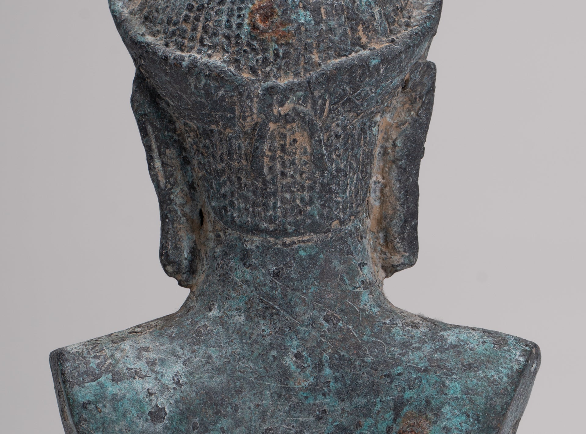 Antique Khmer Style Bronze Mounted Bakheng Shiva Head Statue - 24cm/10"