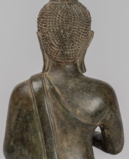 Buddha Statue - Seated Antique Laos Style Bronze Charity Gautama Buddha Statue - 54cm/22"