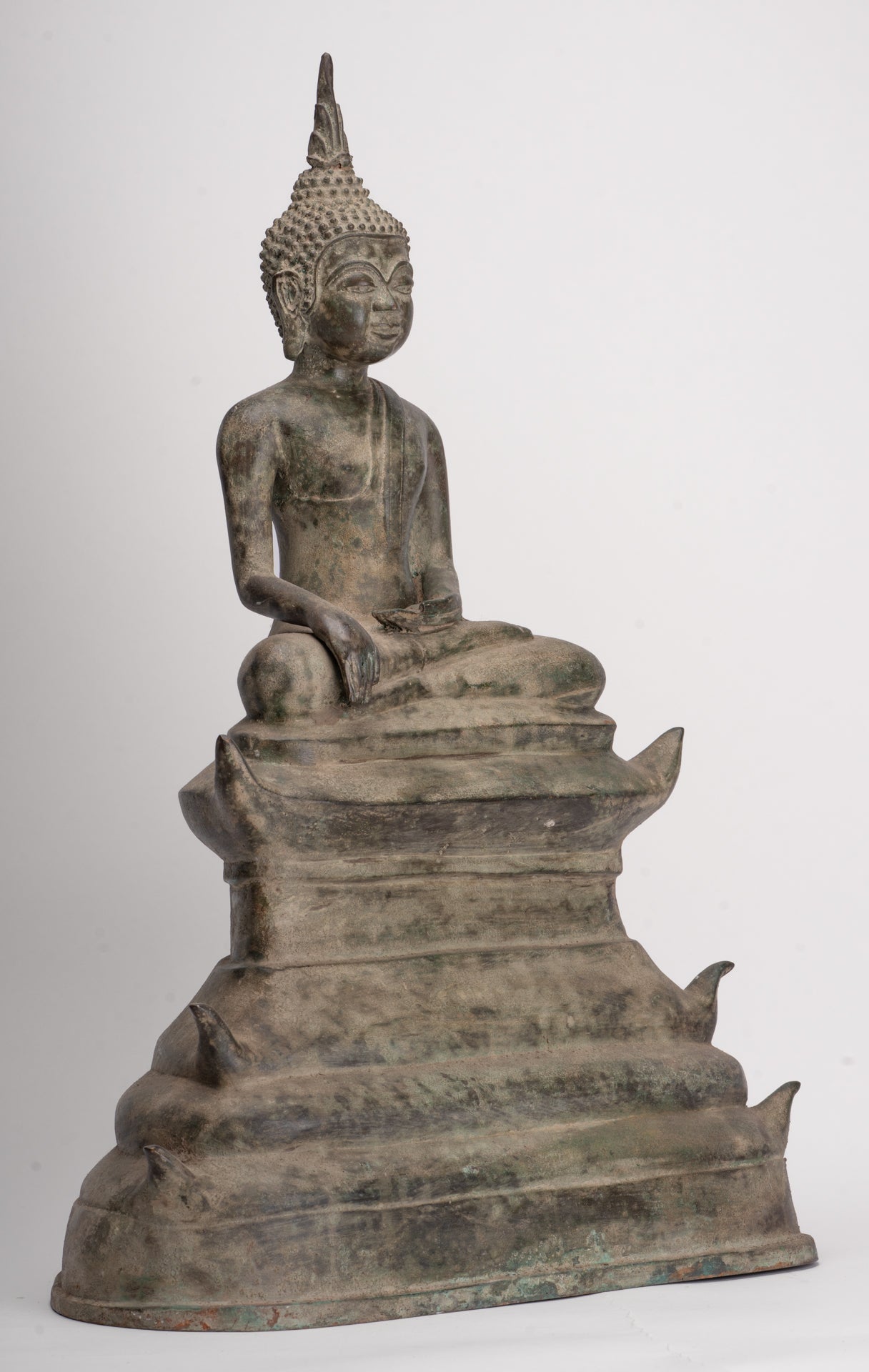 Buddha - Antique Laos Style Seated Bronze Enlightenment Buddha Statue - 54cm/22"