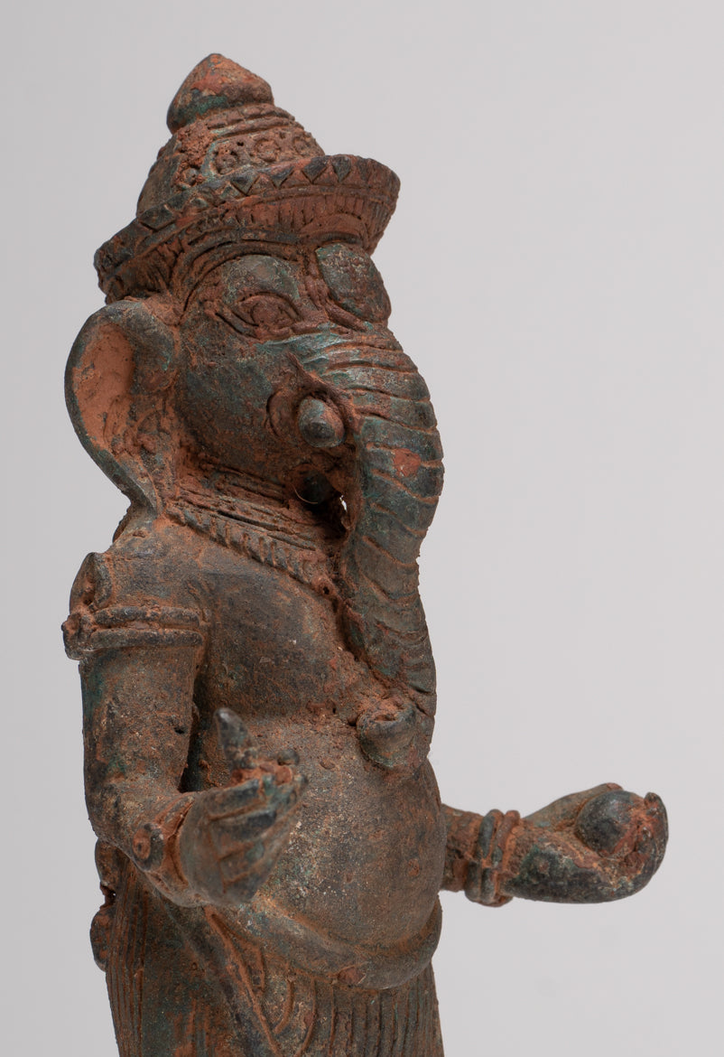 Ganesha Statue - Antique Thai Style Bronze Standing Ganesh Statue - 18.5cm/7"