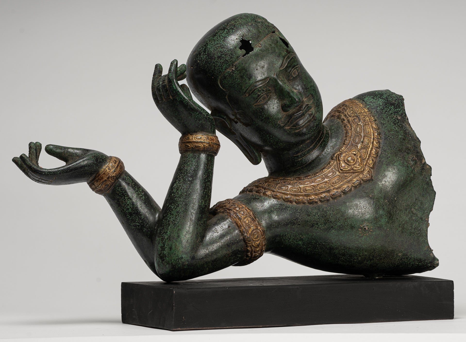 Antique Khmer Style Baphuon Reclining Bronze Vishnu Statue - 32cm/13"