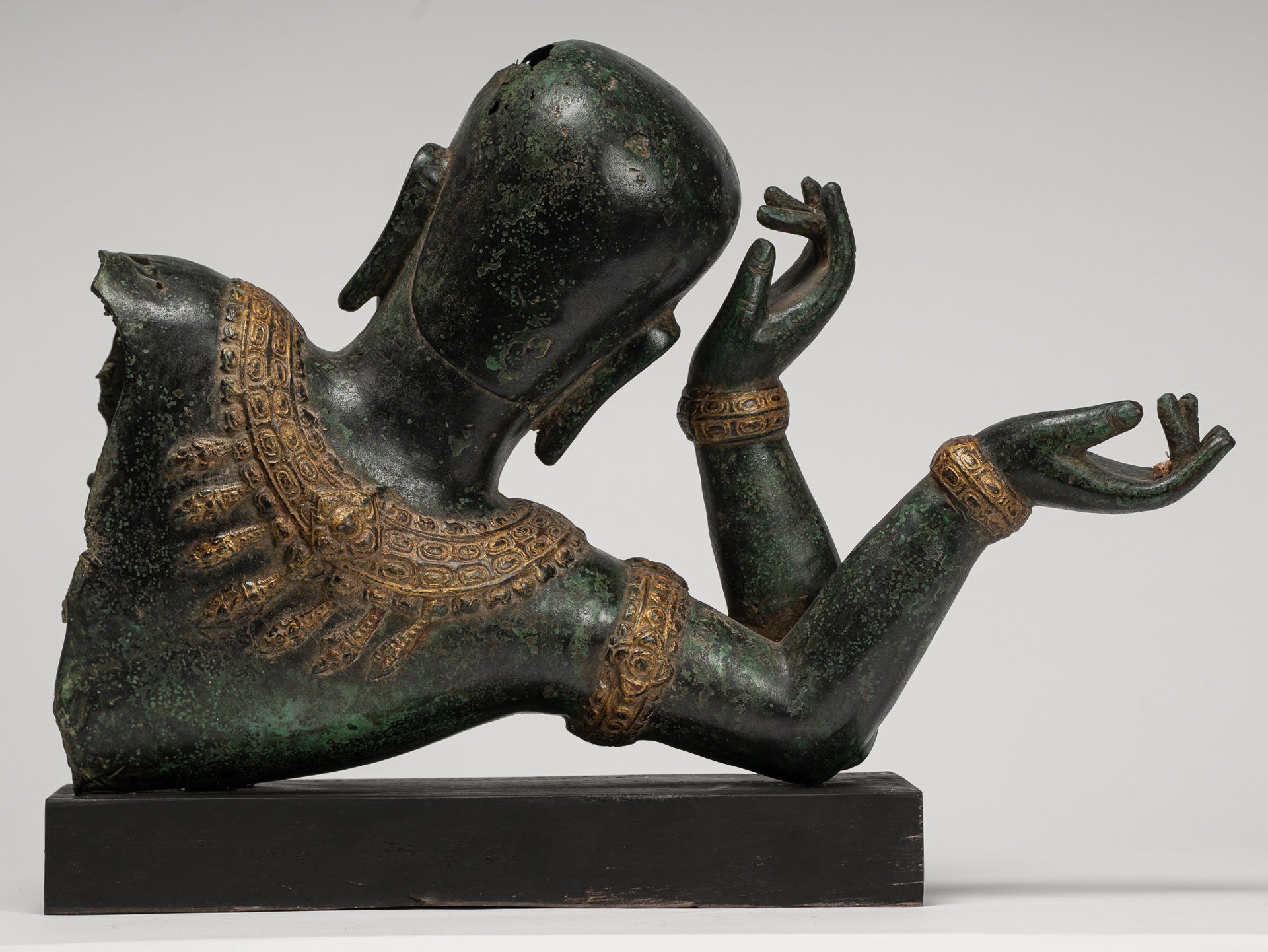 Antique Khmer Style Baphuon Reclining Bronze Vishnu Statue - 32cm/13"