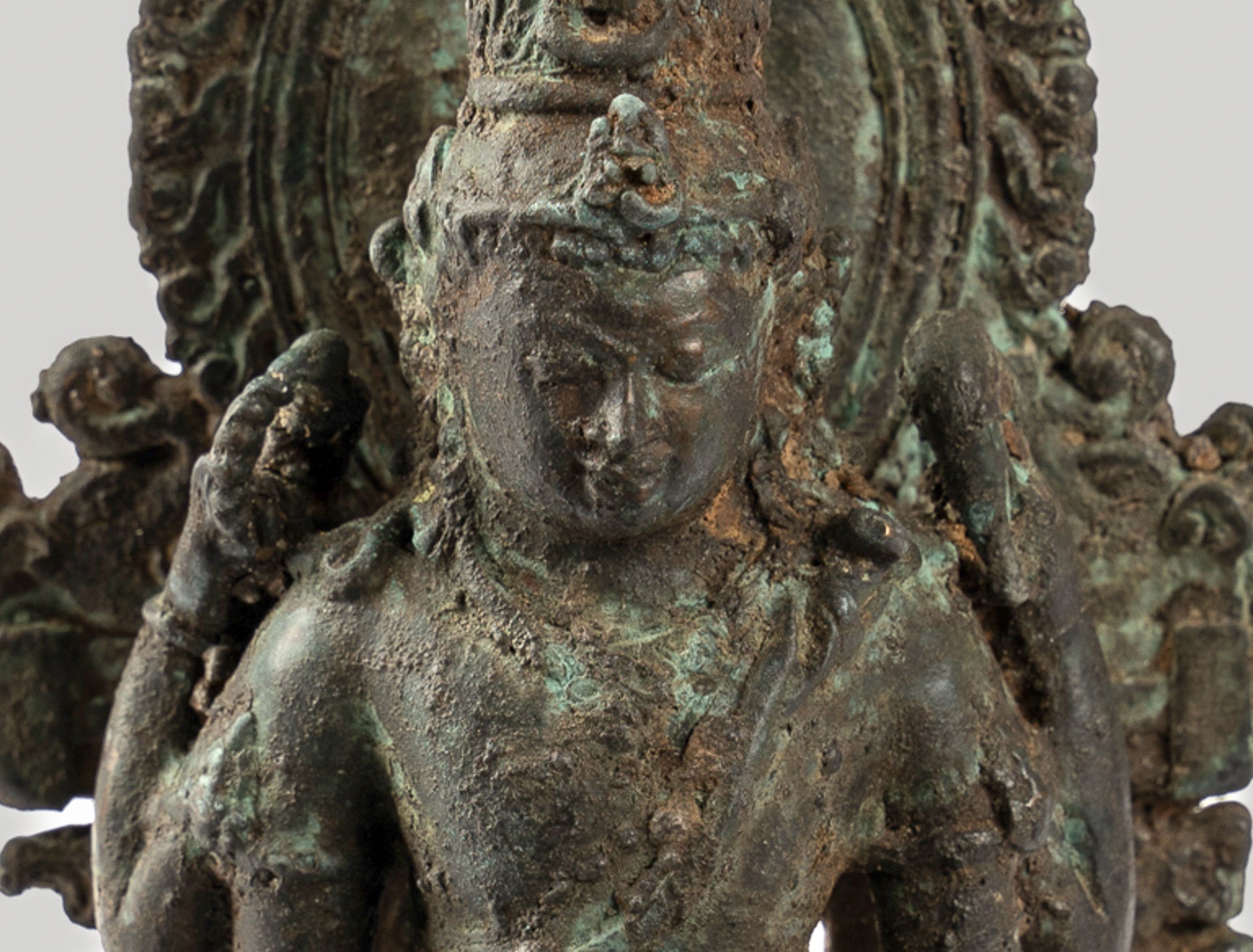 Shiva Statue - Antique Indonesian Style Bronze Javanese Seated 4-Arm Shiva Statue - 20cm/8"