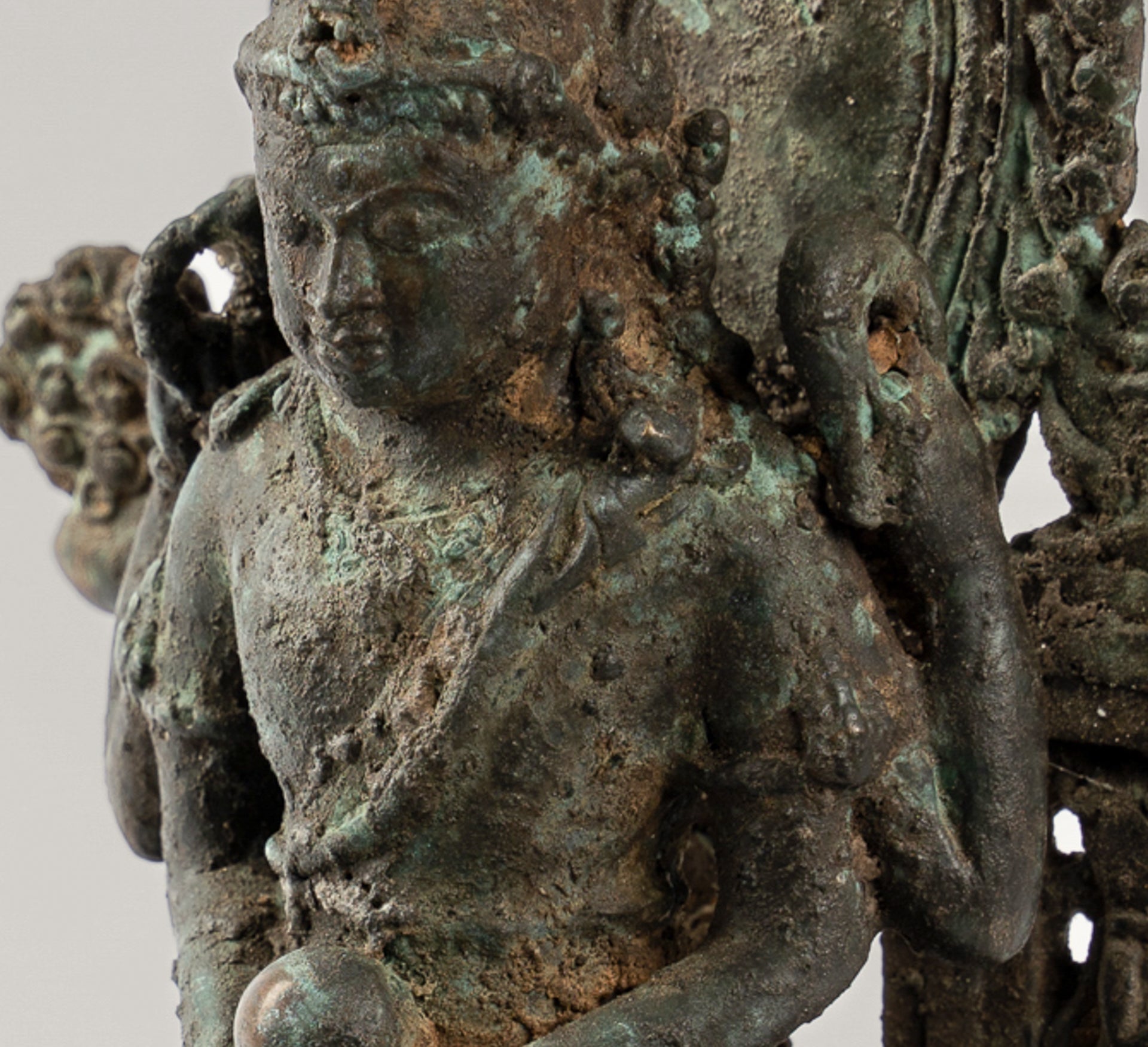 Shiva Statue - Antique Indonesian Style Bronze Javanese Seated 4-Arm Shiva Statue - 20cm/8"