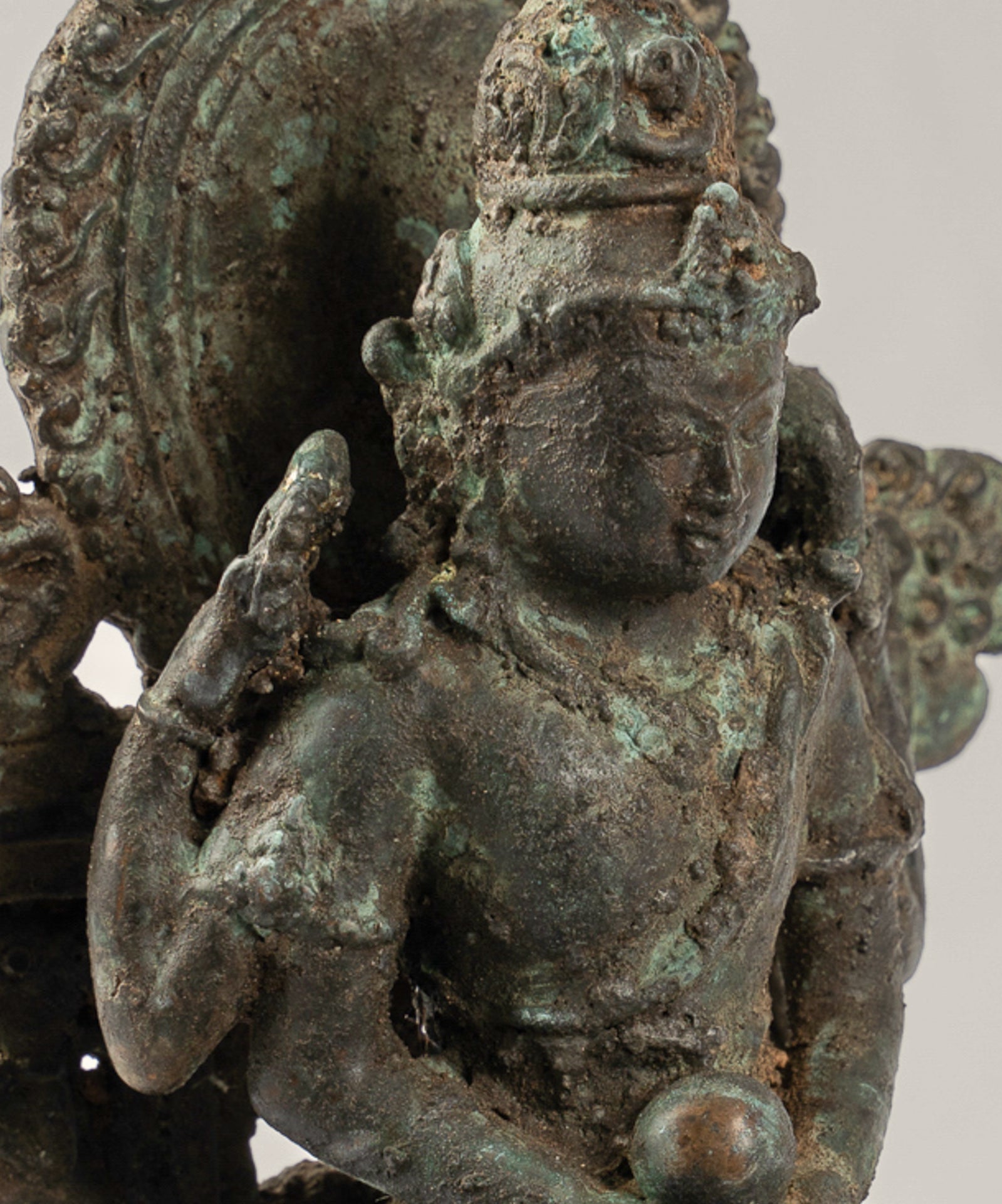 Shiva Statue - Antique Indonesian Style Bronze Javanese Seated 4-Arm Shiva Statue - 20cm/8"